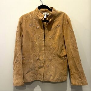 Coldwater Creek Tan Leather Jacket Western Floral Embroidered LRG Cowboy Ranch